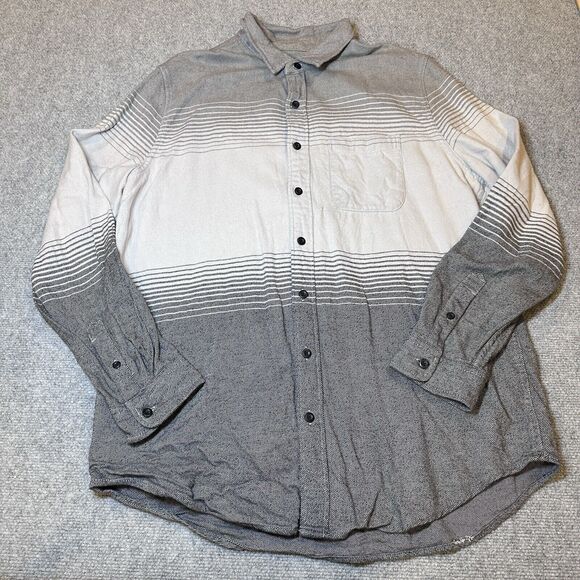 American Eagle Men’s Flannel Grey/White Button Down Long Sleeve Serape XL Tall - Picture 3 of 11